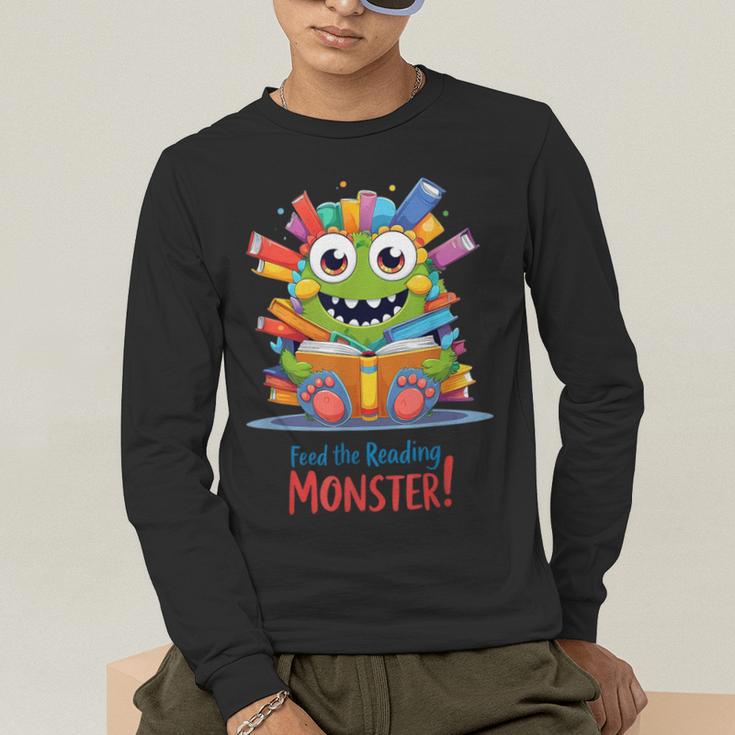 Feed The Reading Monster Halloween Teacher Men's Long Sleeve T-Shirt, funny gift Feed The Reading Monster Halloween Teacher Men's Long Sleeve T-Shirt, funny gift