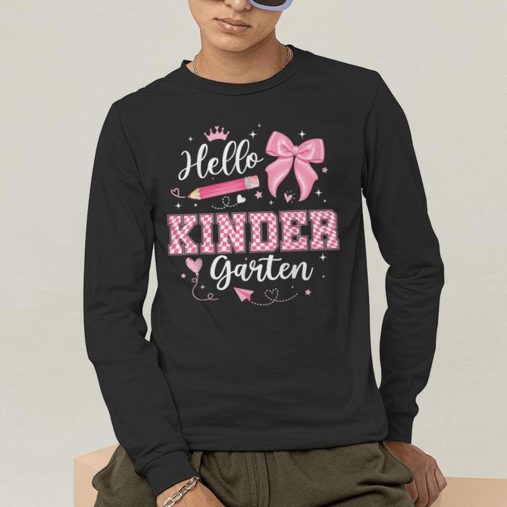 First Day Of School Teacher Girl Coquette Hello Kindergarten Men's Long Sleeve T-Shirt, funny gift First Day Of School Teacher Girl Coquette Hello Kindergarten Men's Long Sleeve T-Shirt, funny gift