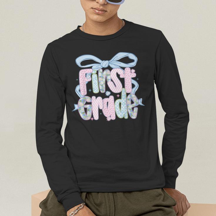 First Grade Coquette Bow Girls Teacher Team 1st Grade Squad Men's Long Sleeve T-Shirt, funny gift First Grade Coquette Bow Girls Teacher Team 1st Grade Squad Men's Long Sleeve T-Shirt, funny gift