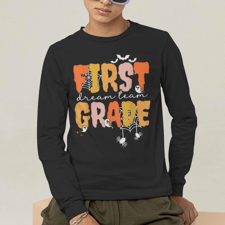 First Grade Dream Retro Team Fall Halloween Spooky Teachers Men's Long Sleeve T-Shirt, funny gift