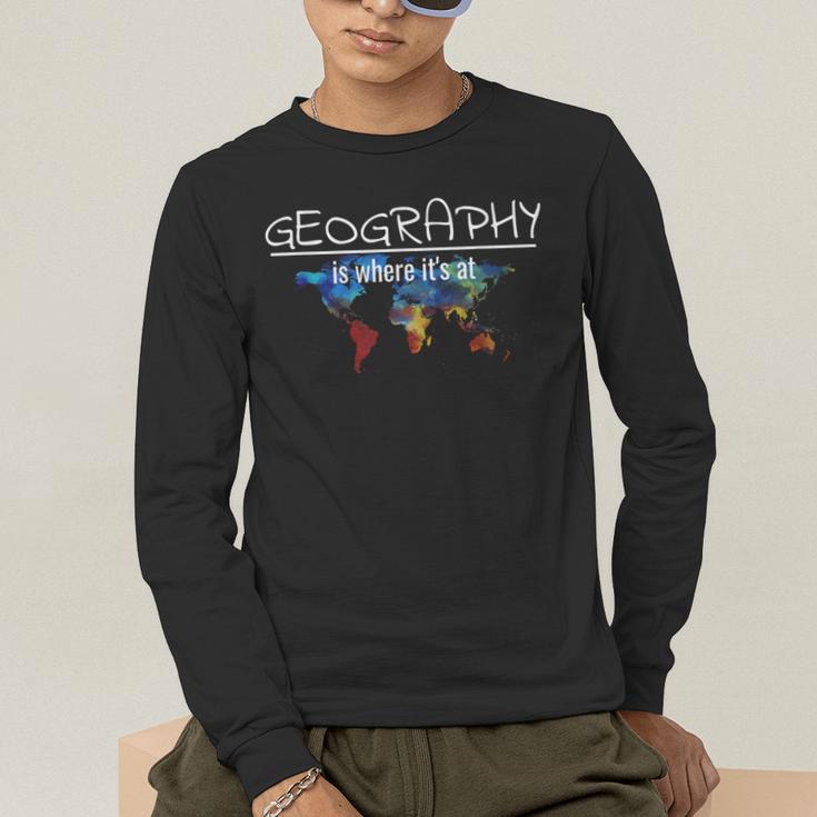 Geography Teacher Earth Day Is Where It's At For Men Women Kids Men's Long Sleeve T-Shirt, funny gift