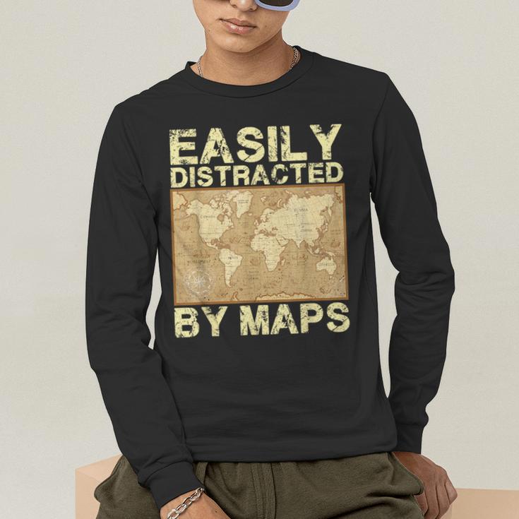 Geography Teacher Easily Distracted By Maps Men's Long Sleeve T-Shirt, funny gift Geography Teacher Easily Distracted By Maps Men's Long Sleeve T-Shirt, funny gift