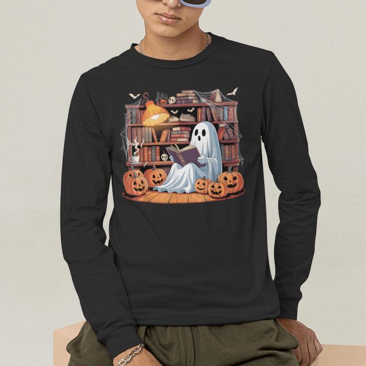 Ghost Book Reading Halloween Books Lover Teacher Men's Long Sleeve T-Shirt, funny gift Ghost Book Reading Halloween Books Lover Teacher Men's Long Sleeve T-Shirt, funny gift