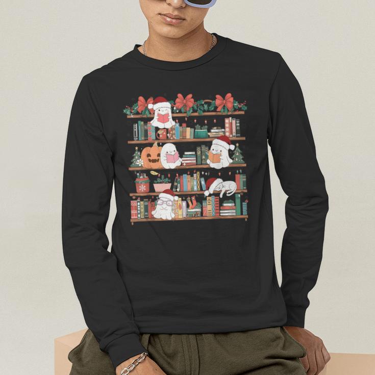 Ghost Christmas Reading Book Lover Library Christmas Teacher Men's Long Sleeve T-Shirt, funny gift Ghost Christmas Reading Book Lover Library Christmas Teacher Men's Long Sleeve T-Shirt, funny gift