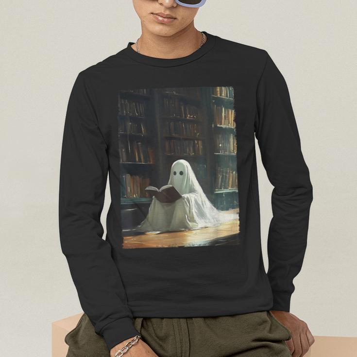 Ghost Library Halloween Book Reading Books Lover Teacher Men's Long Sleeve T-Shirt, funny gift Ghost Library Halloween Book Reading Books Lover Teacher Men's Long Sleeve T-Shirt, funny gift