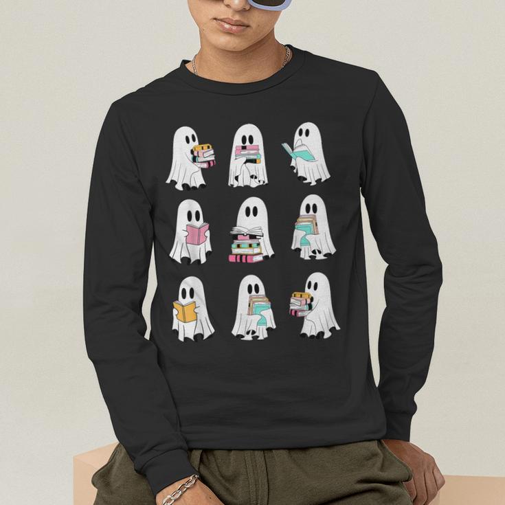 Ghost Reading Books Spooky Librarian Teacher Women Men's Long Sleeve T-Shirt, funny gift Ghost Reading Books Spooky Librarian Teacher Women Men's Long Sleeve T-Shirt, funny gift