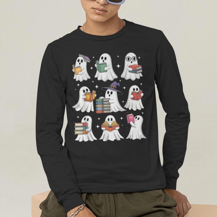 Ghost Reading Teacher Halloween Costume Librarian Book Lover Men's Long Sleeve T-Shirt, funny gift