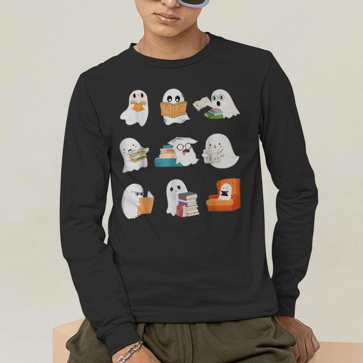 Ghost Reading Teacher Halloween Librarian Book Lover School Men's Long Sleeve T-Shirt, funny gift Ghost Reading Teacher Halloween Librarian Book Lover School Men's Long Sleeve T-Shirt, funny gift