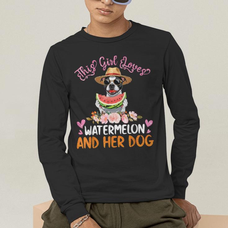 This Girl Loves Watermelon And Her Boston Terrier Dog Mother Men's Long Sleeve T-Shirt, funny gift