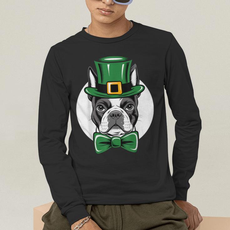 Green Boston Terrier Shamrock St Patricks Day Boston Terrier Men's Long Sleeve T-Shirt, funny gift