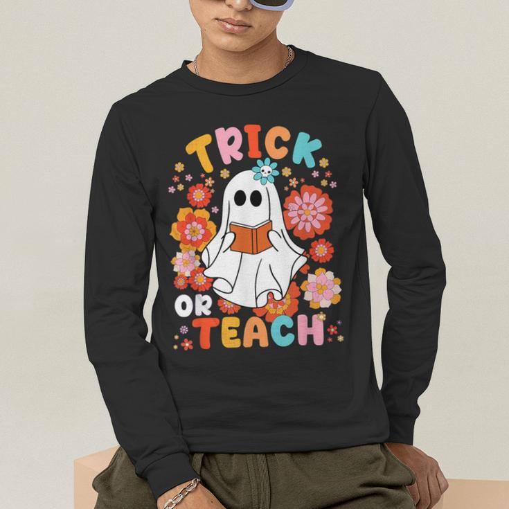 Groovy Halloween Trick Or Teach Retro Floral Ghost Teacher For Men Women Kids Men's Long Sleeve T-Shirt, funny gift Groovy Halloween Trick Or Teach Retro Floral Ghost Teacher For Men Women Kids Men's Long Sleeve T-Shirt, funny gift