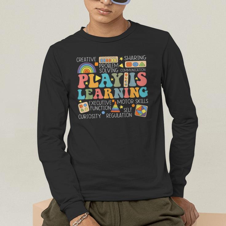 Groovy Play Is Learning Kindergarten Teacher Appreciation Men's Long Sleeve T-Shirt, funny gift Groovy Play Is Learning Kindergarten Teacher Appreciation Men's Long Sleeve T-Shirt, funny gift