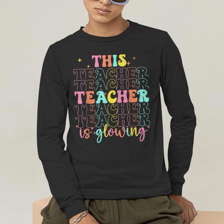 Groovy This Teacher Is Glowing Hello Summer End Of School Men's Long Sleeve T-Shirt, funny gift Groovy This Teacher Is Glowing Hello Summer End Of School Men's Long Sleeve T-Shirt, funny gift
