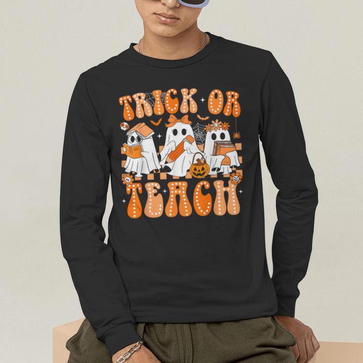 Groovy Teacher Halloween Trick Or Teach Ghost Men Women Kids Men's Long Sleeve T-Shirt, funny gift