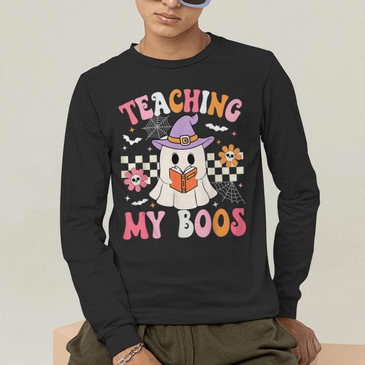 Groovy Teaching My Boos Teacher Ghost Halloween Teacher Men's Long Sleeve T-Shirt, funny gift Groovy Teaching My Boos Teacher Ghost Halloween Teacher Men's Long Sleeve T-Shirt, funny gift
