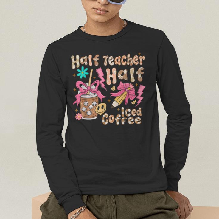 Half Teacher Half Iced Coffee Back To School Men's Long Sleeve T-Shirt, funny gift Half Teacher Half Iced Coffee Back To School Men's Long Sleeve T-Shirt, funny gift