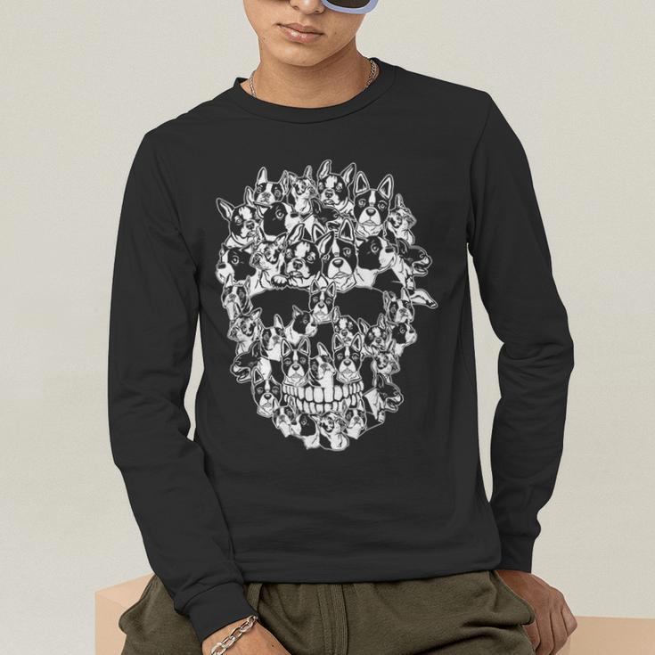 Halloween Costume Skull Boston Terrier Dog Lover Men's Long Sleeve T-Shirt, funny gift