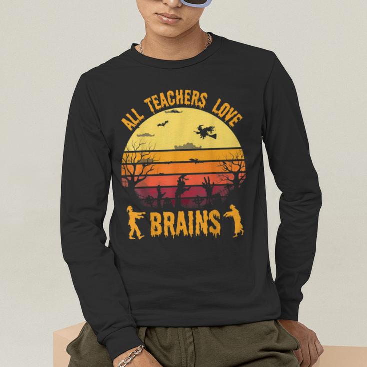 Halloween Costume Teacher Love Brains Zombie Men's Long Sleeve T-Shirt, funny gift Halloween Costume Teacher Love Brains Zombie Men's Long Sleeve T-Shirt, funny gift