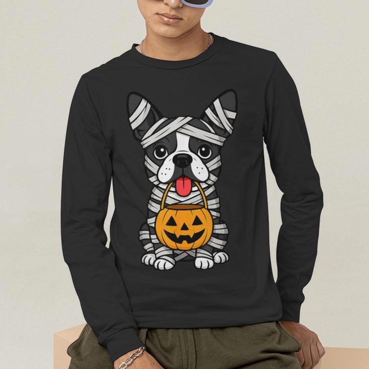 Halloween Dog Boston Terrier Mummy Costume Men Women Kids Men's Long Sleeve T-Shirt, funny gift