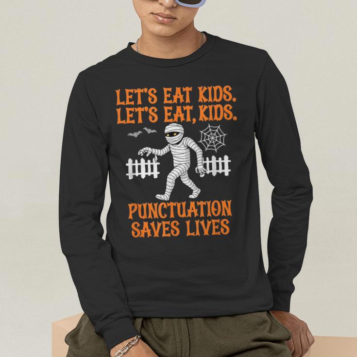 Halloween Lets Eat Kids Punctuation Teacher Men's Long Sleeve T-Shirt, funny gift