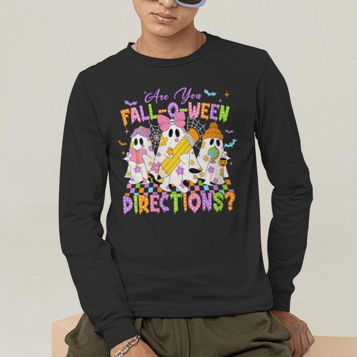 Halloween Floral Ghost Teacher Are You Falloween Directions Men's Long Sleeve T-Shirt, funny gift