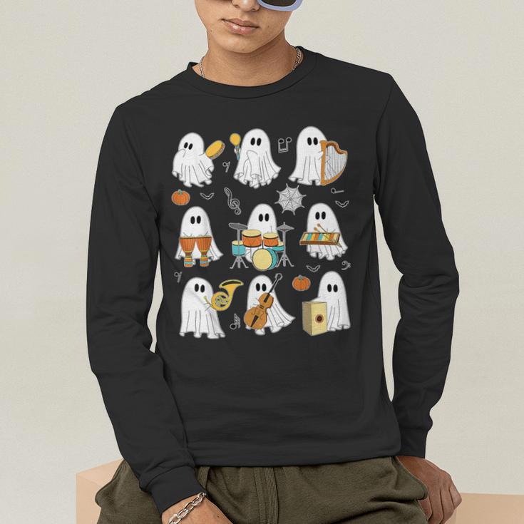 Halloween Ghost Music Teacher Playing Instruments Men's Long Sleeve T-Shirt, funny gift Halloween Ghost Music Teacher Playing Instruments Men's Long Sleeve T-Shirt, funny gift
