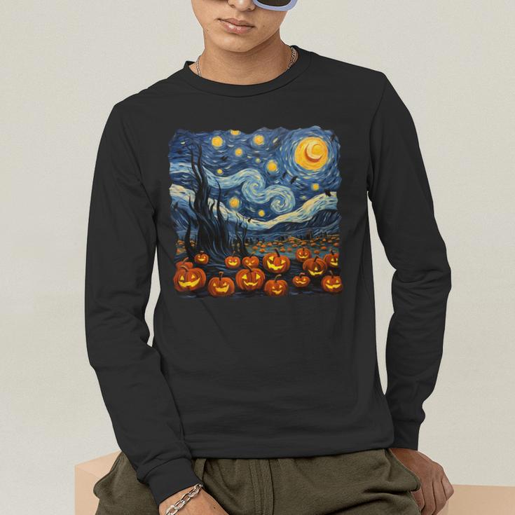Halloween Pumpkin Starry Night Van Gogh Art Teacher Men's Long Sleeve T-Shirt, funny gift Halloween Pumpkin Starry Night Van Gogh Art Teacher Men's Long Sleeve T-Shirt, funny gift