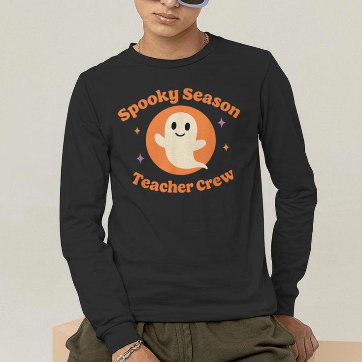 Halloween Teacher Crew Spooky Season Retro Ghost Men's Long Sleeve T-Shirt, funny gift