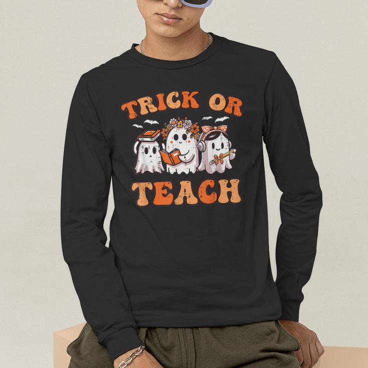 Halloween Teacher Ghosts Trick Or Teach Retro Costume Women Men's Long Sleeve T-Shirt, funny gift