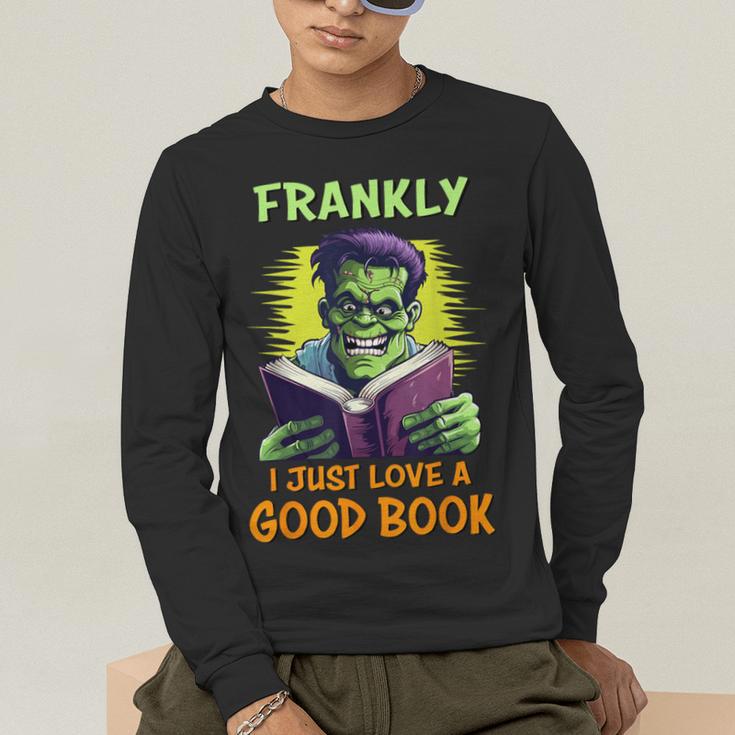 Halloween Teacher Librarian Frankenstein Reading Books Men's Long Sleeve T-Shirt, funny gift