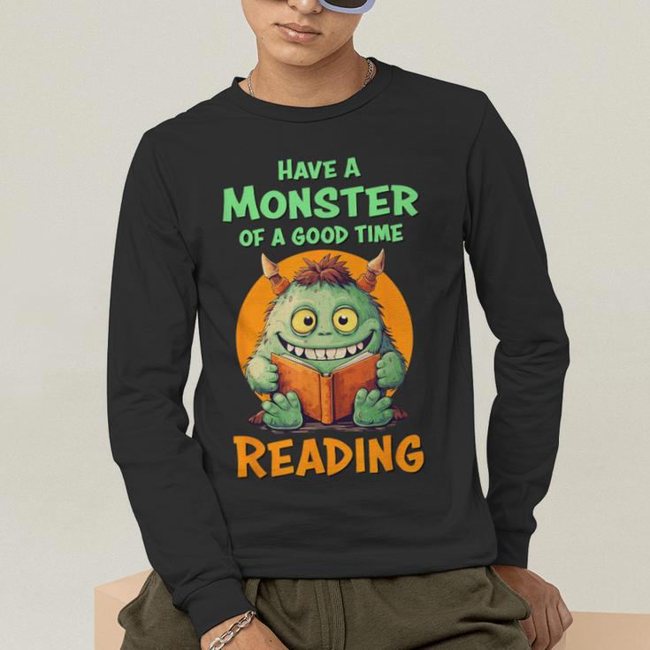 Halloween Teacher Librarian Monster Reading Books Men Women Kids Men's Long Sleeve T-Shirt, funny gift Halloween Teacher Librarian Monster Reading Books Men Women Kids Men's Long Sleeve T-Shirt, funny gift