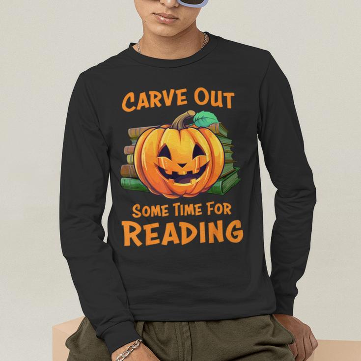 Halloween Teacher Librarian Pumpkin Reading Books Men Women Kids Men's Long Sleeve T-Shirt, funny gift