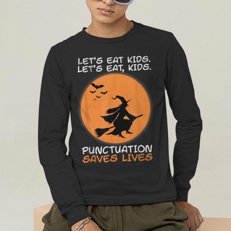 Halloween Teacher Witch Lets Eat Kids Punctuation Men's Long Sleeve T-Shirt, funny gift Halloween Teacher Witch Lets Eat Kids Punctuation Men's Long Sleeve T-Shirt, funny gift