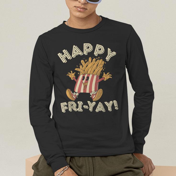 Happy Fri Yay Retro French Fries Friday Lovers Fun Teacher Men's Long Sleeve T-Shirt, funny gift