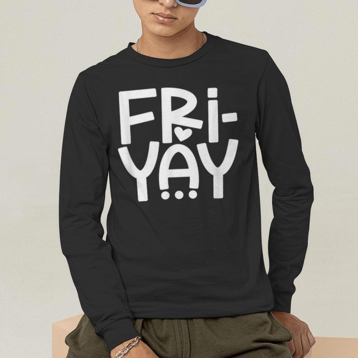 Happy Friyay Teacher Shirt Cute Teacher Fashion Fri-Yay Men's Long Sleeve T-Shirt, funny gift