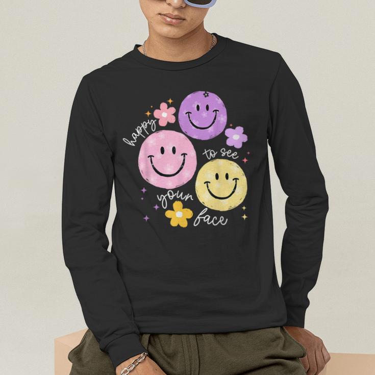 Happy To See Your Face Teacher Flower Back To School Men's Long Sleeve T-Shirt, funny gift Happy To See Your Face Teacher Flower Back To School Men's Long Sleeve T-Shirt, funny gift