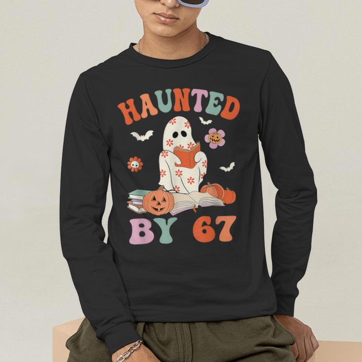 Haunted By 67 Boo Ghost Teacher 6 7 Halloween Costume Men's Long Sleeve T-Shirt, funny gift