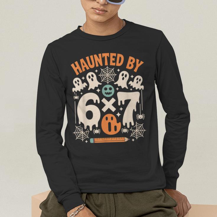 Haunted By 6x7 Math Teacher Halloween Pun Men's Long Sleeve T-Shirt, funny gift