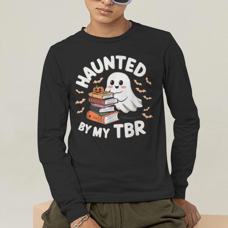 Haunted By My TBR Cute Ghost Book Reading Teacher Halloween Men's Long Sleeve T-Shirt, funny gift