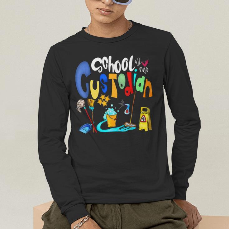 We Heart Love Our School Custodian For Teacher & Kids Men's Long Sleeve T-Shirt, funny gift