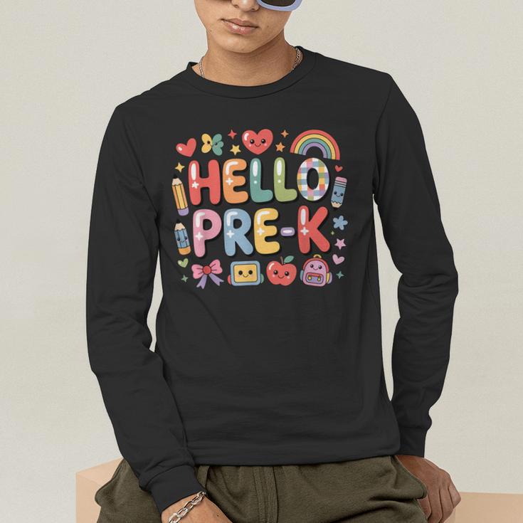 Hello Pre-K Back To School Teacher Student Fun Graphic Tee Men's Long Sleeve T-Shirt, funny gift Hello Pre-K Back To School Teacher Student Fun Graphic Tee Men's Long Sleeve T-Shirt, funny gift