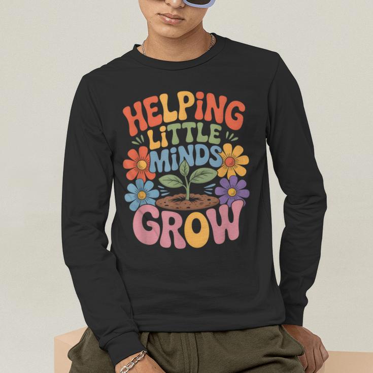 Helping Little Minds Grow Teacher First Day Back To School Men's Long Sleeve T-Shirt, funny gift Helping Little Minds Grow Teacher First Day Back To School Men's Long Sleeve T-Shirt, funny gift