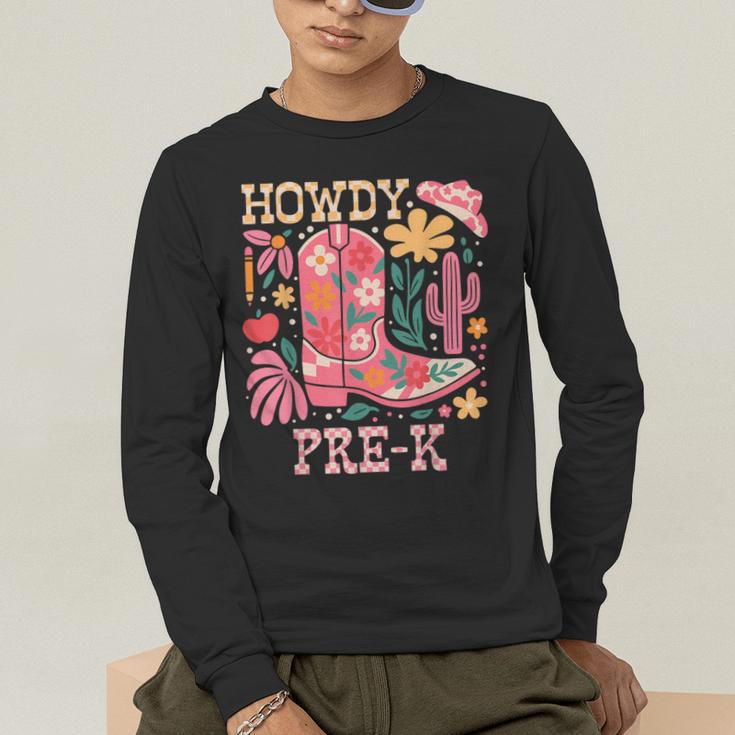 Howdy Pre-K Cowgirls Teacher Back To School Men's Long Sleeve T-Shirt, funny gift