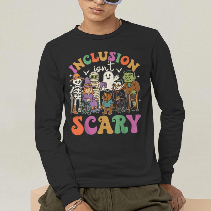 Inclusion Isnt Scary Halloween Skeleton Ghost Sped Teacher Men's Long Sleeve T-Shirt, funny gift Inclusion Isnt Scary Halloween Skeleton Ghost Sped Teacher Men's Long Sleeve T-Shirt, funny gift
