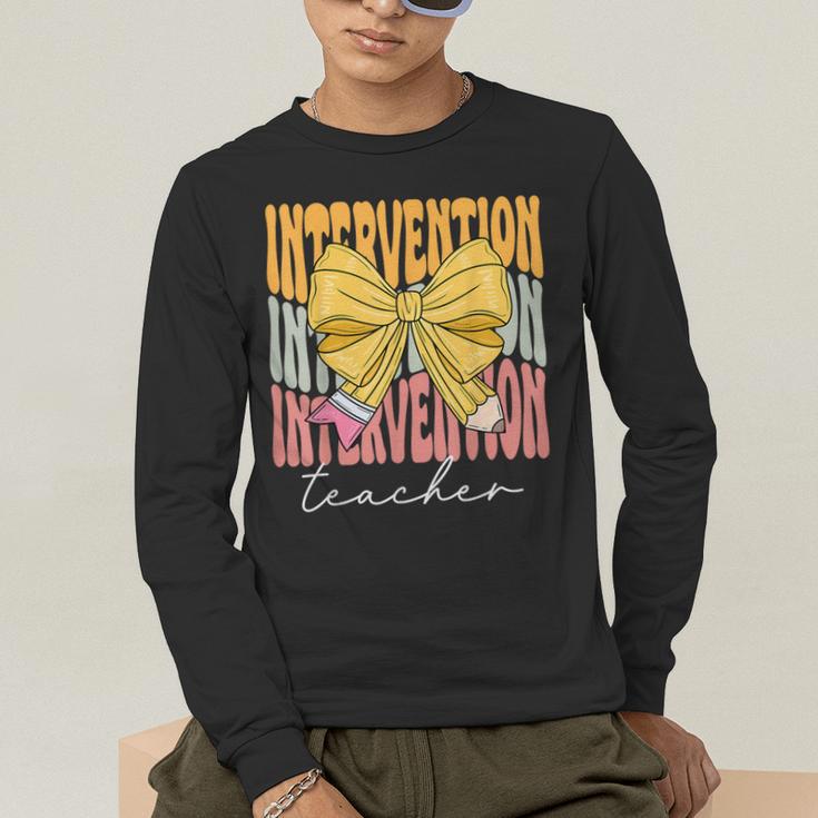 Interventionist Teacher Groovy Coquette Bow Back To School Men's Long Sleeve T-Shirt, funny gift Interventionist Teacher Groovy Coquette Bow Back To School Men's Long Sleeve T-Shirt, funny gift