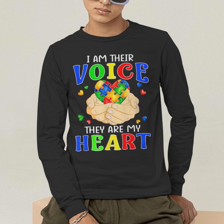 I Am Their Voice They Are My Heart Autism Awareness Teacher Men's Long Sleeve T-Shirt, funny gift