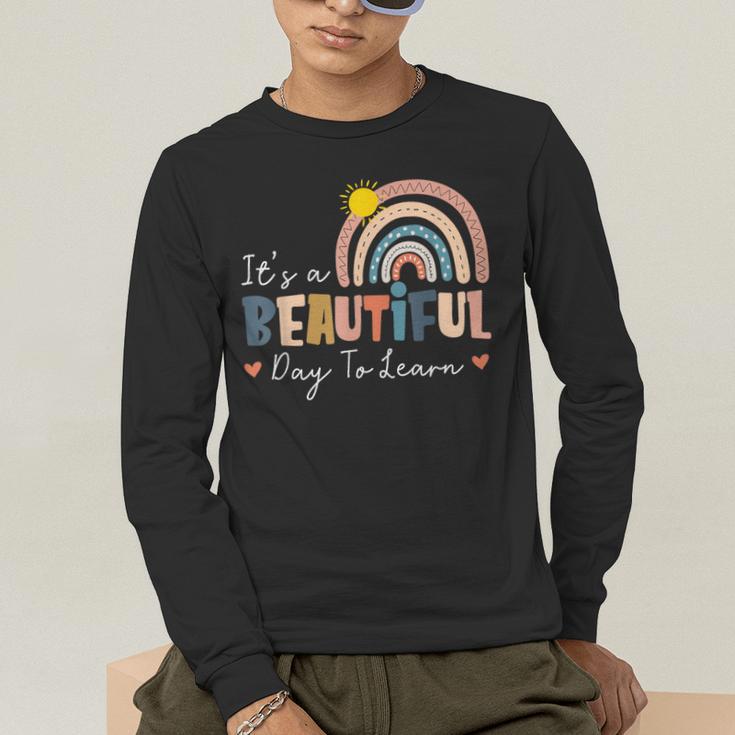 It's A Beautiful Day To Learn Cute Rainbow Boho Teacher Men's Long Sleeve T-Shirt, funny gift