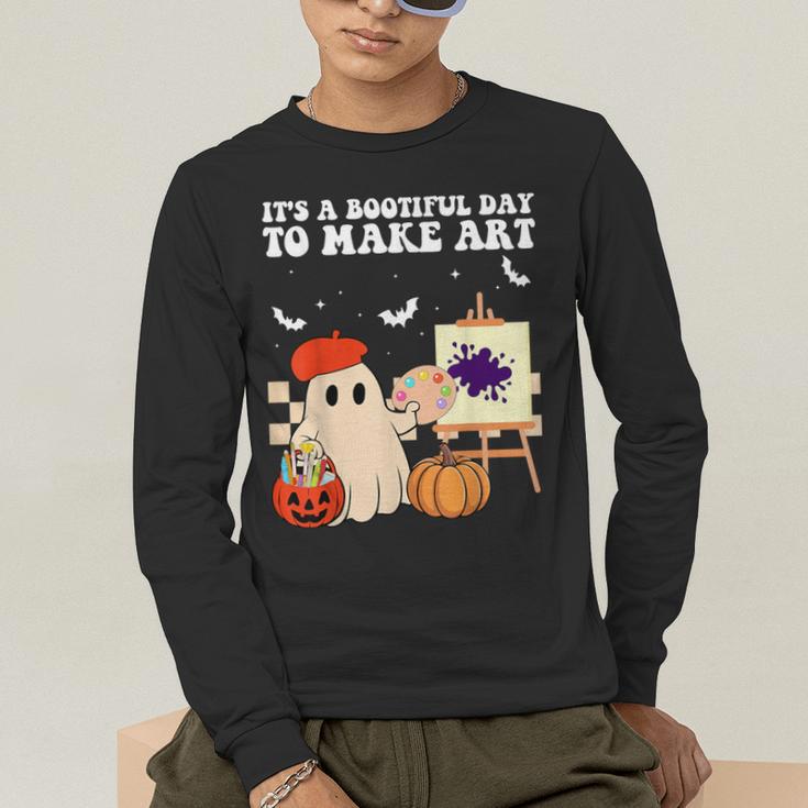 It's A Bootiful Day To Make Art Groovy Art Teacher Halloween Men's Long Sleeve T-Shirt, funny gift It's A Bootiful Day To Make Art Groovy Art Teacher Halloween Men's Long Sleeve T-Shirt, funny gift