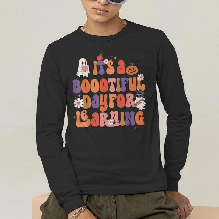 It's A Bootiful Day For Learning Cute Teacher Halloween Men's Long Sleeve T-Shirt, funny gift It's A Bootiful Day For Learning Cute Teacher Halloween Men's Long Sleeve T-Shirt, funny gift