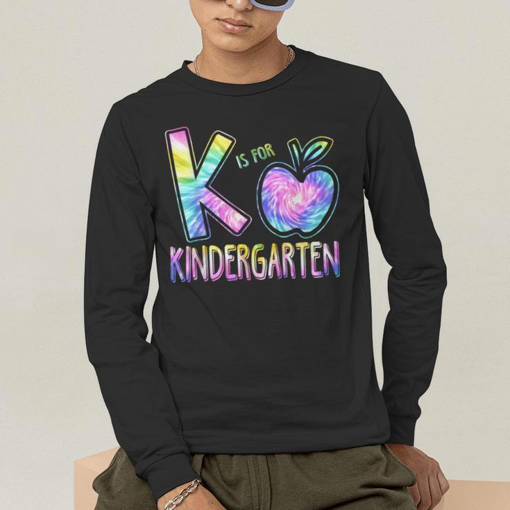 K Is For Kindergarten Teacher Tie Dye Back To School Kinder Men's Long Sleeve T-Shirt, funny gift K Is For Kindergarten Teacher Tie Dye Back To School Kinder Men's Long Sleeve T-Shirt, funny gift